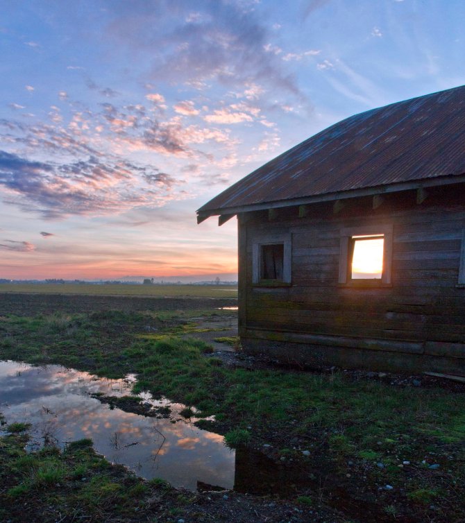 sunset through an open window